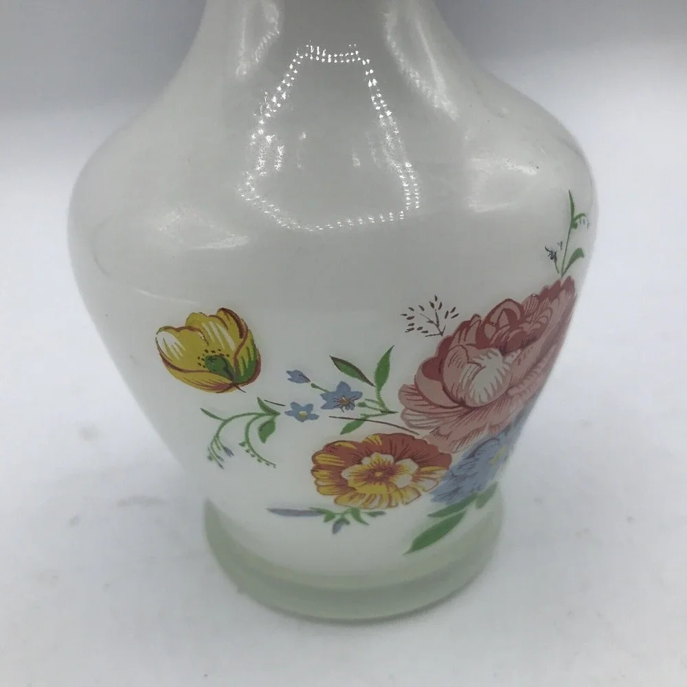 Glass Bud Vase with Ruffled Edge and‎ Floral Transfer Floral Deco